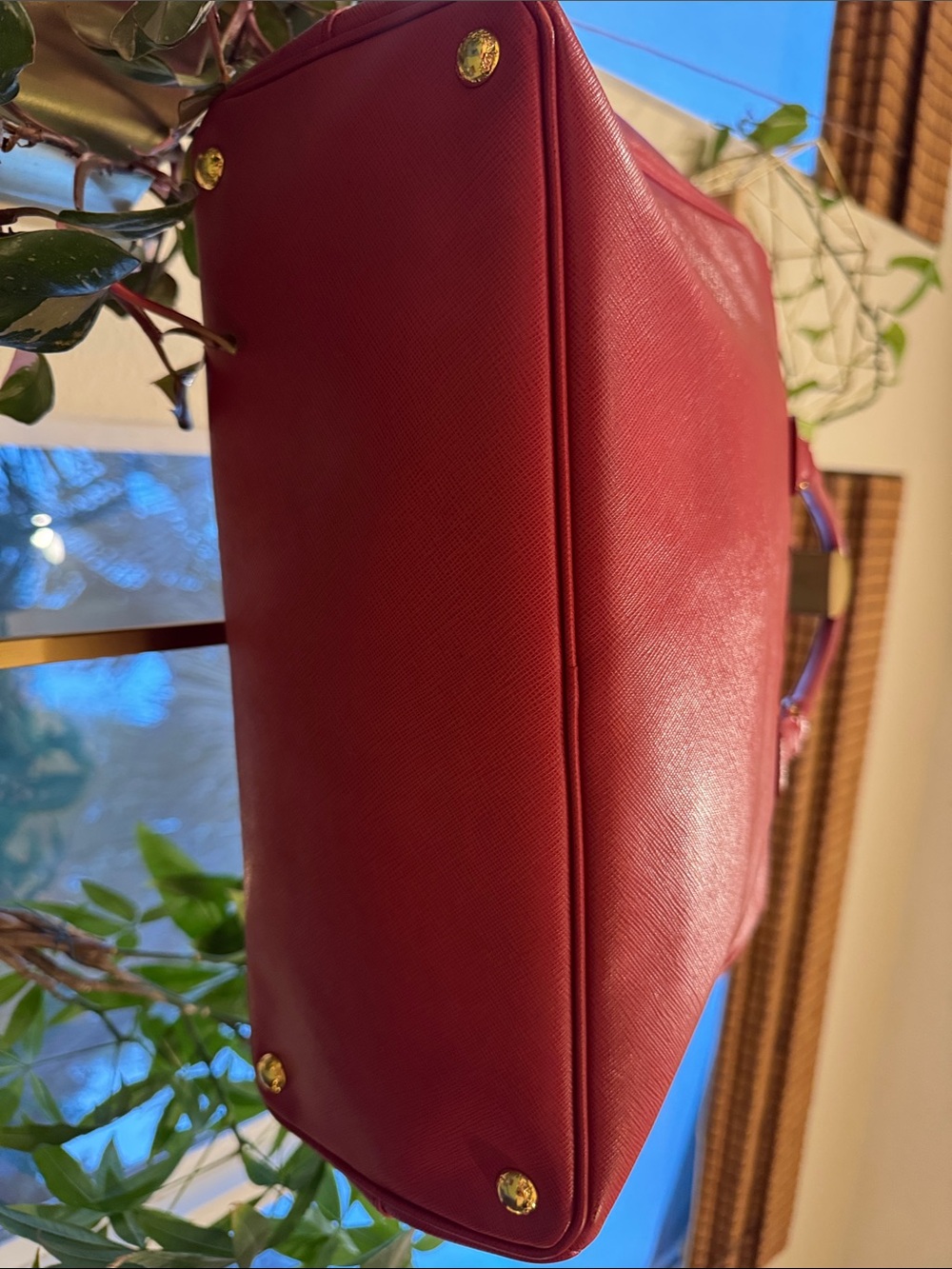 Prada Cherry Red Saffiano Tote with Gold Accents - Picture 9 of 14